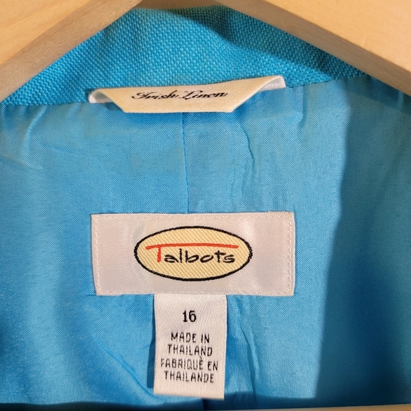 Talbots Royal Blue 100% Linen Blazer Sz 16 Short Sleeve Office Siren Corpcore - Picture 9 of 10